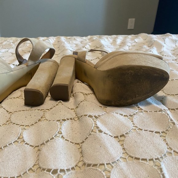 Nude Steve Madden 6-inch Suede Platform Peep Toe Heels with Ankle Strap - Picture 5 of 5